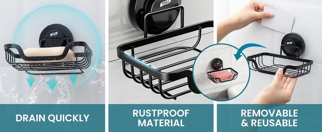 Wall mounted soap holder with drain by Showlu Smart General, durable plastic design for bathroom organization