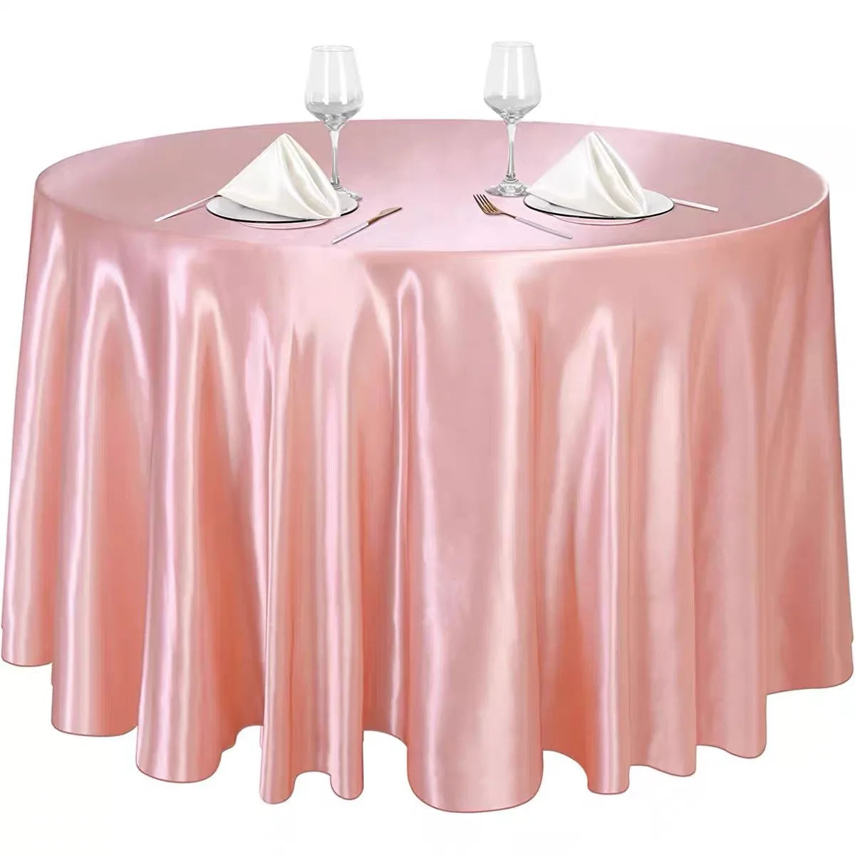 Round satin wedding tablecloth from Showlu Fashion Store, bright smooth silk cover for Christmas, banquet, or anniversary table decor.
