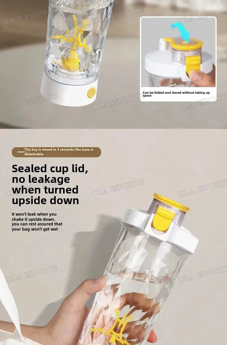 Showlu Smart General portable USB electric protein shake blender cup with blending blades and transparent body for on-the-go smoothies.