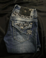 American Vintage Y2K Rhinestone Wing Embroidered Jeans Womens Blue Low Rise Flared Denim Pants with Studded Pockets Streetwear