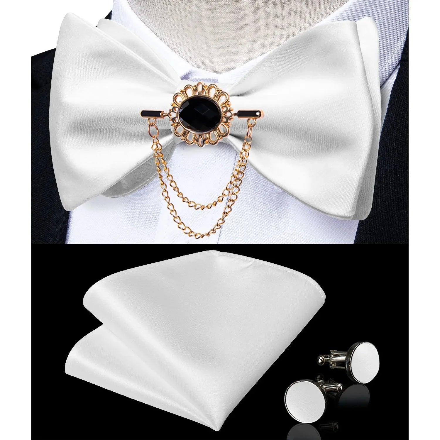 Pink plaid silk self-tie bow tie set with matching brooch and handkerchief, stylish accessories from SHOWLU FASHION STORE.
