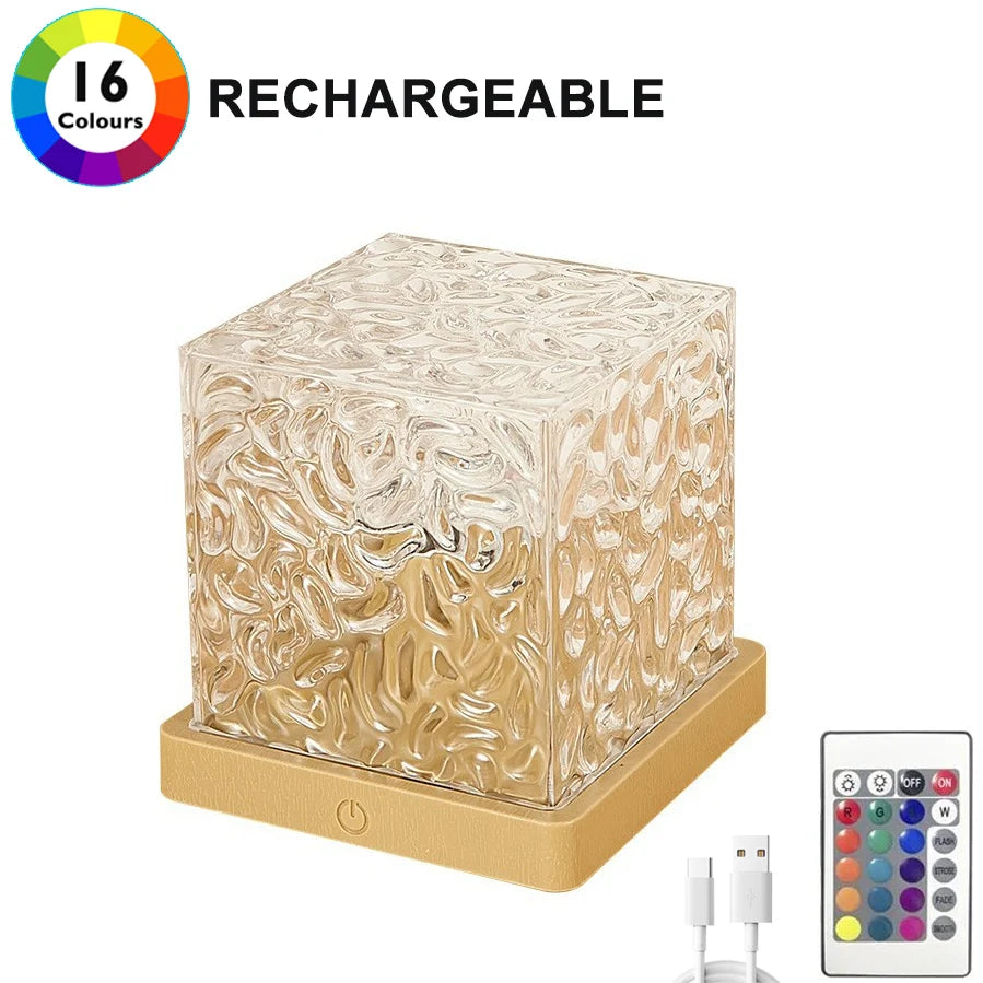 7Flowers RGB Aurora Projector displaying 16 color crystal water wave night light with vibrant, flowing light effects on a dark background.
