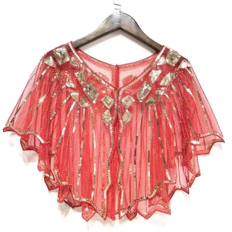 1920s retro beaded sequin flapper shawl, loose decorative short cape for evening parties, ladies outerwear by Showlu Fashion