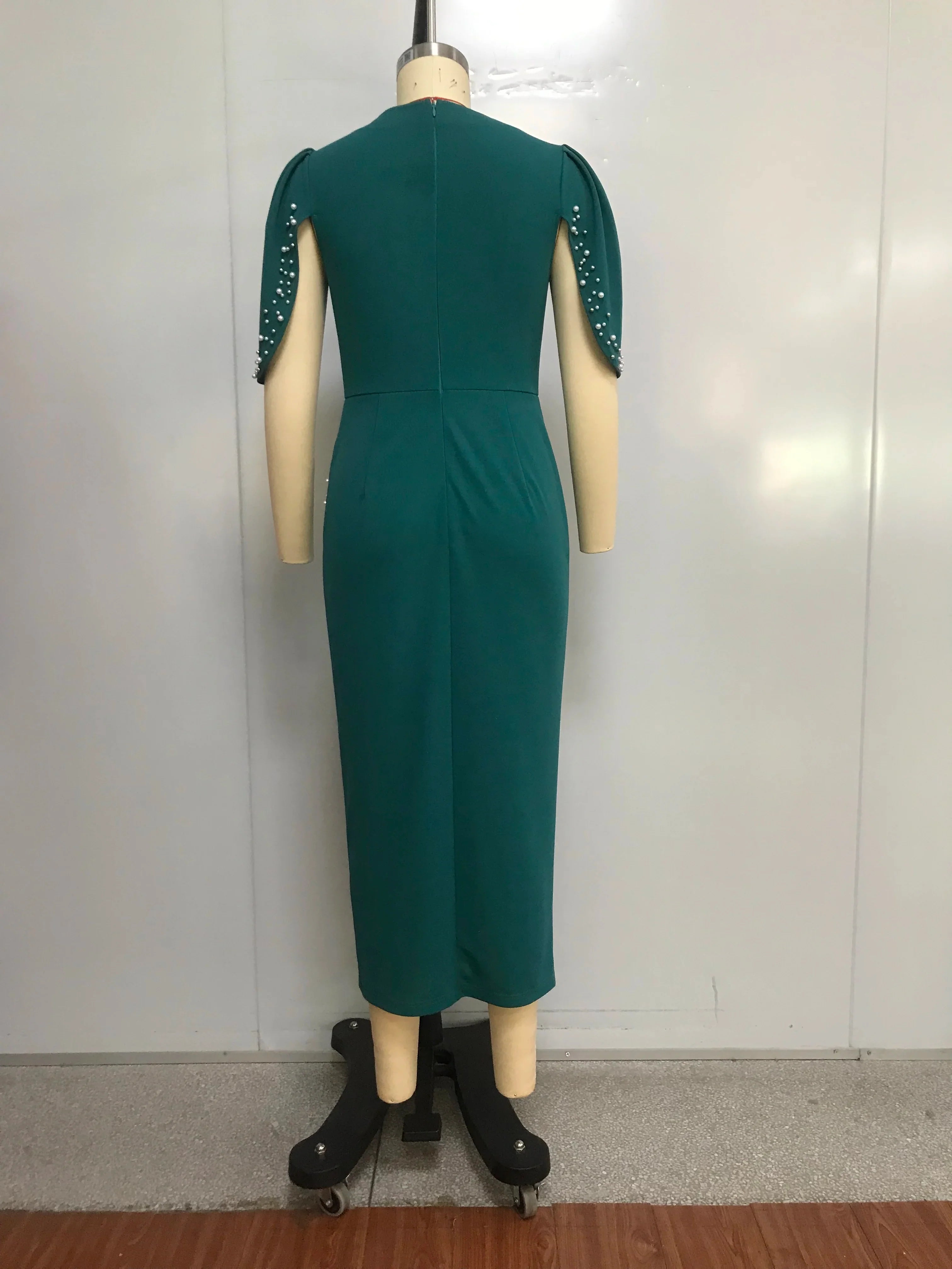 Elegant AOMEI Women's wedding guest dress with beaded detail and ankle-length sheath silhouette, perfect for formal occasions.