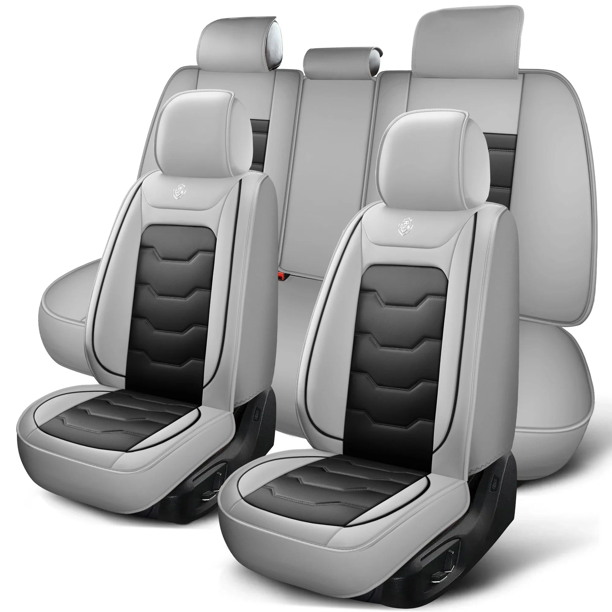 Universal 5-seater car seat cover set in artificial leather, showing five individual covers for a car interior.