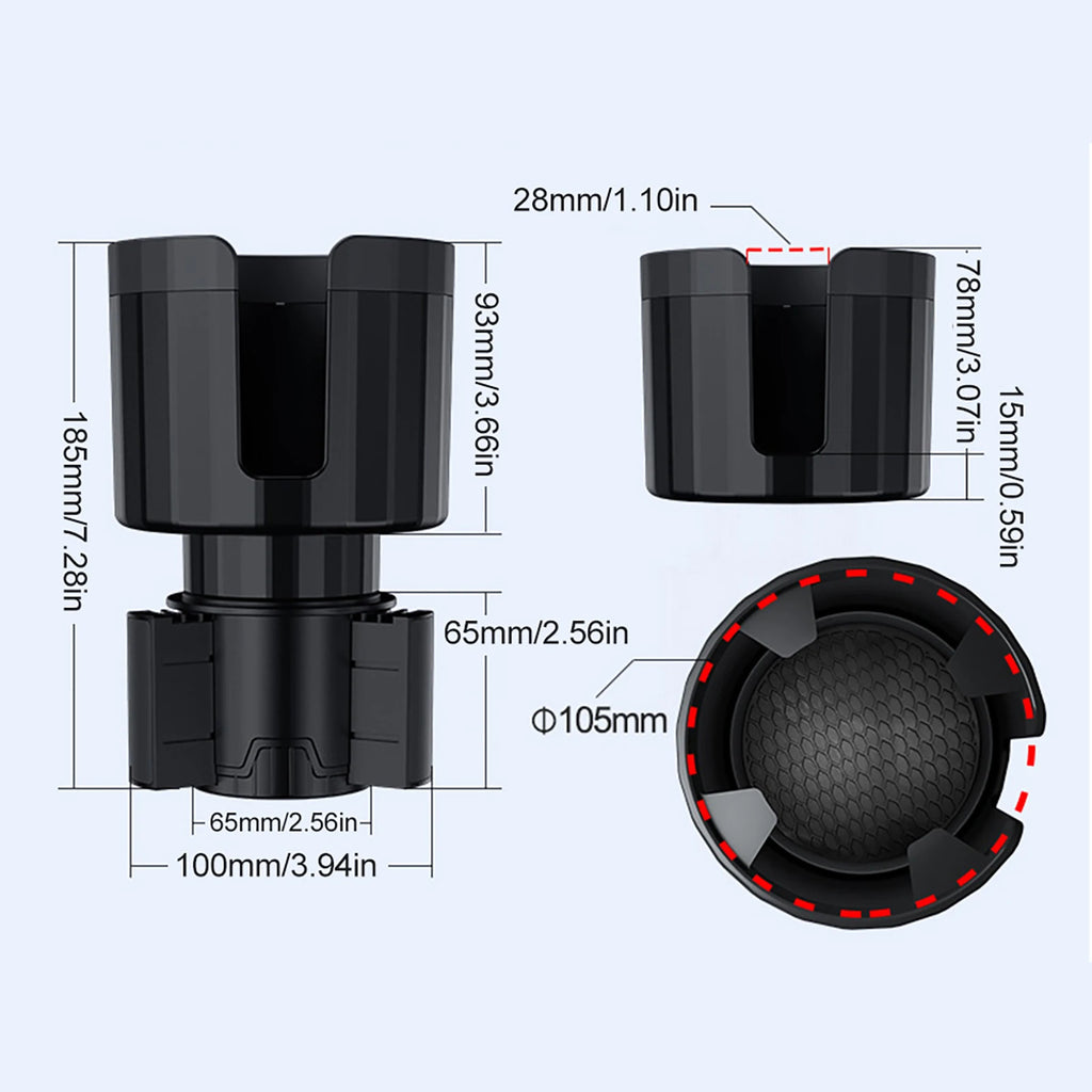 Showlu Smart General car cup holder expander fitting into vehicle cup holder, increases space for larger cups and bottles.