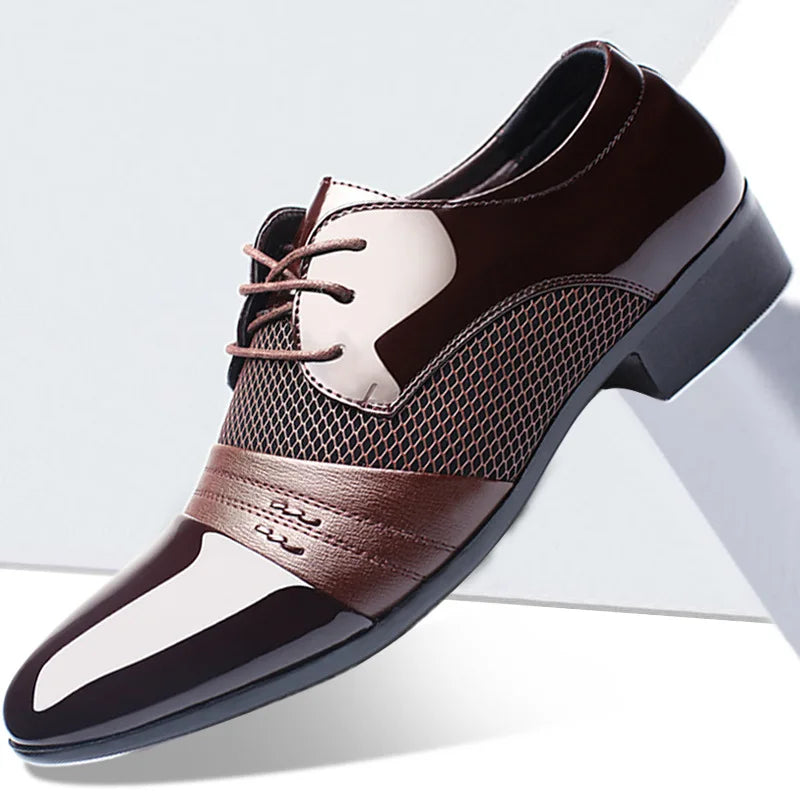 Men's leather pointed toe dress shoes by Showlu Fashion Store featuring classic lace-up formal flats