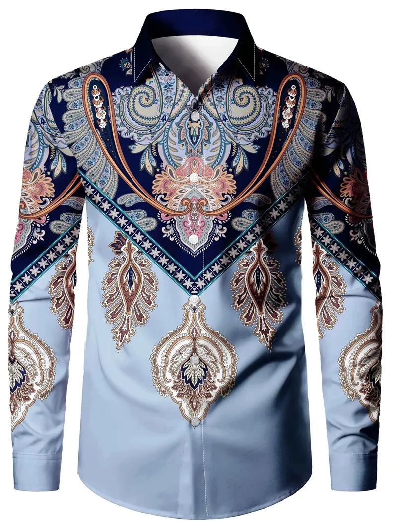 Men's 2025 formal button-up shirt by Showlu Fashion, long sleeve streetwear top with lapel and stylish button design