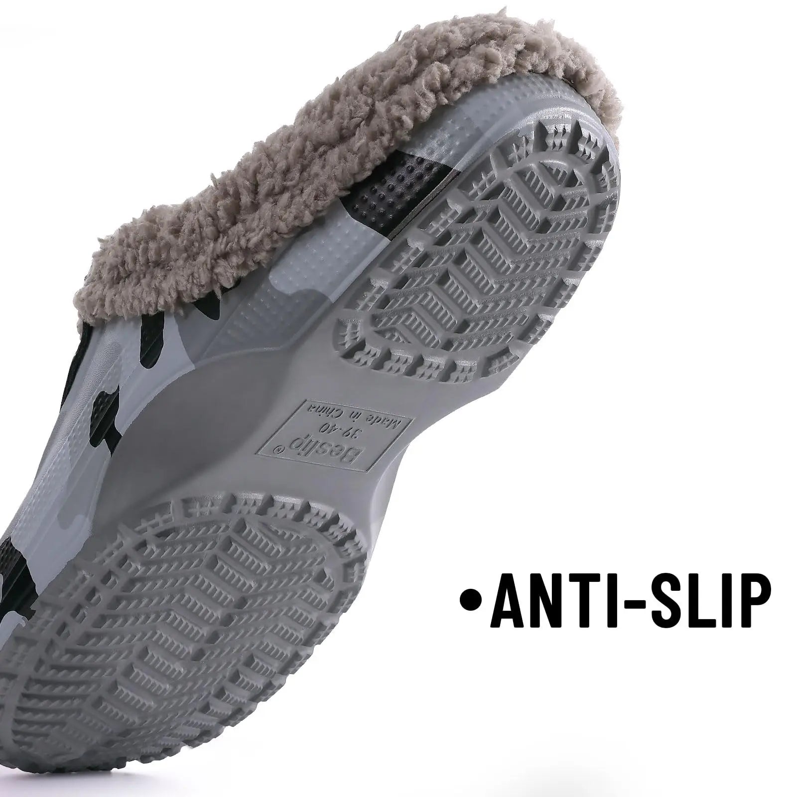 Showlu Fashion Shevalues fuzzy men's clogs slippers with winter fur, waterproof garden shoes, warm house footwear, anti-slip sole