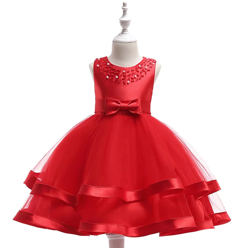 Elegant 2023 summer princess dress for girls by Showlu Fashion, featuring a bow, suitable for birthday parties and weddings.