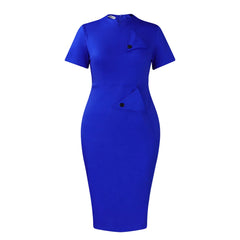 Fashion OL Commuter Bodycon for Dress Women Half High Collar Short Sleeve High Waist Button Vintage Africa Sexy Party Midi Dress