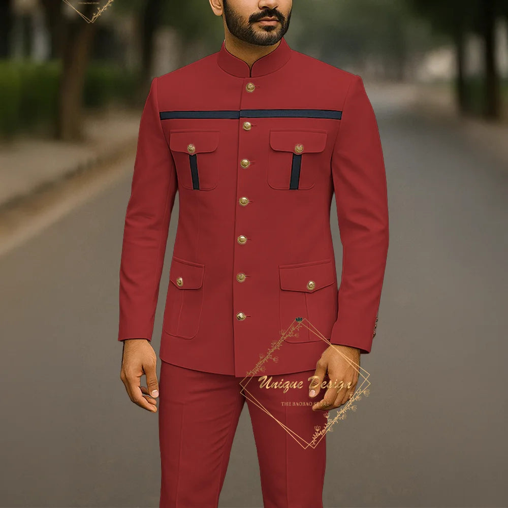 Ivory formal safari suit for men, custom-made Indian wedding groom 2-piece set with slim-fit jacket and pants, elegant party dress