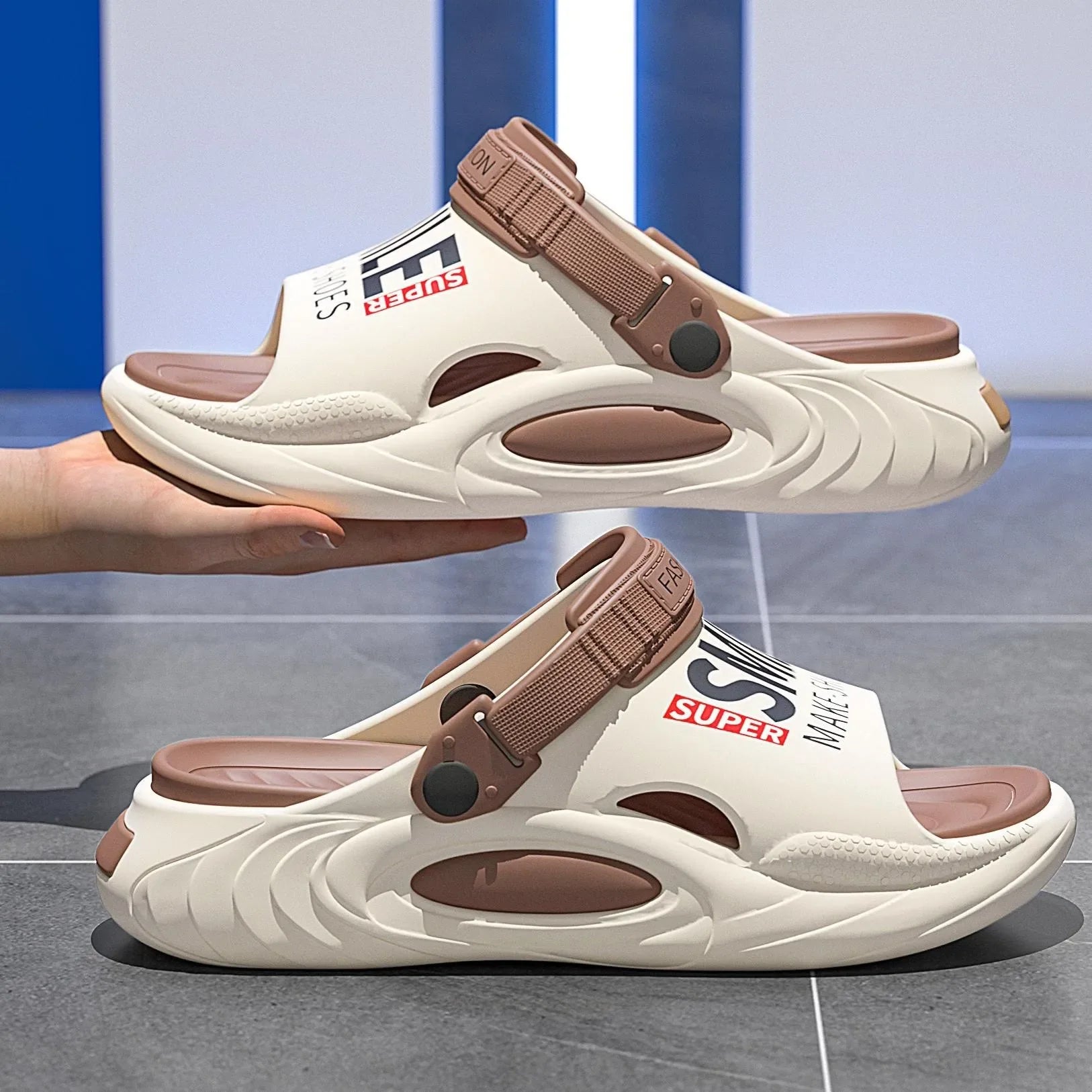 Comwarm men's summer slides with thick sole and anti-slip EVA beach slippers, featuring comfortable open-toe design