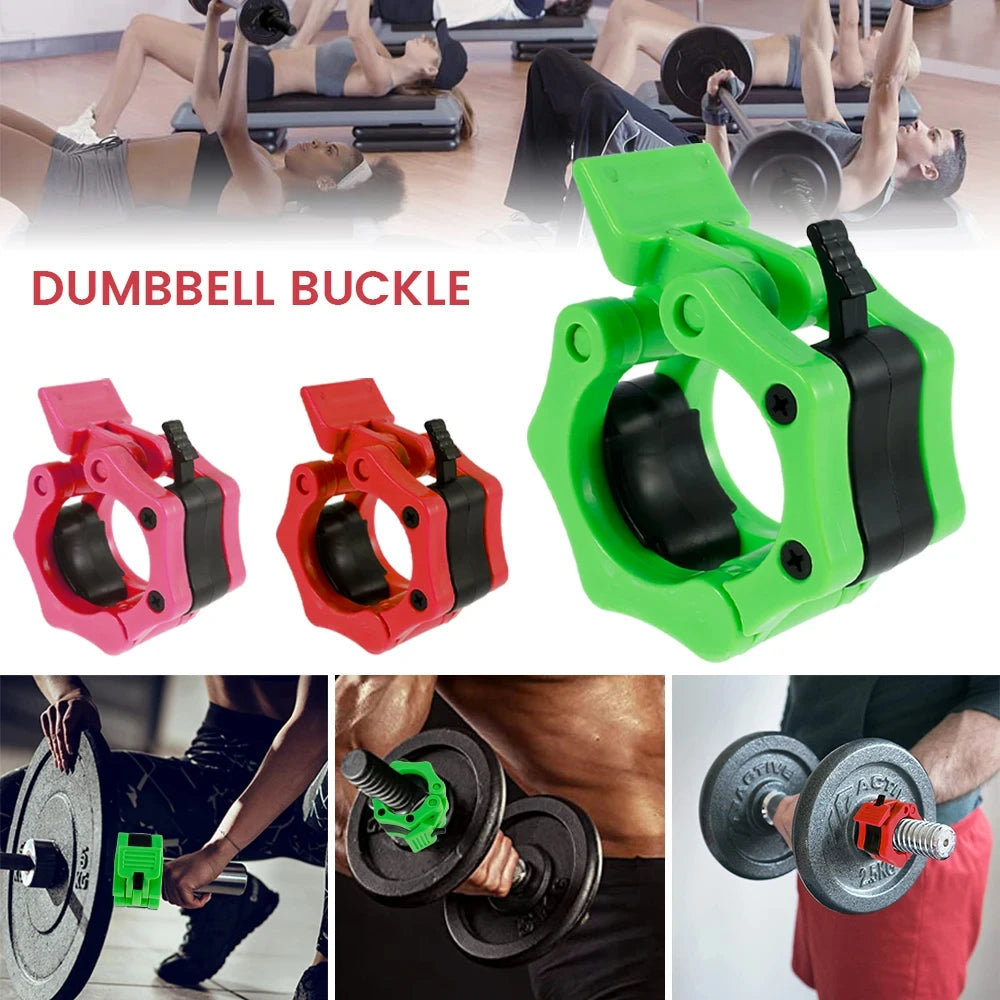 Pair of Showlu Fashion Store quick release barbell clamps with spin lock design for weightlifting and strength training.