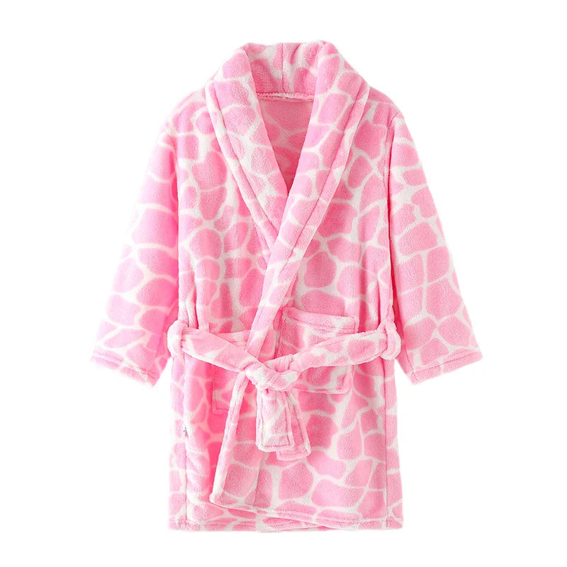 Childdkivy Kids flannel pajamas and cartoon bathrobe in warm, cozy fabric for boys and girls, featuring colorful character designs.