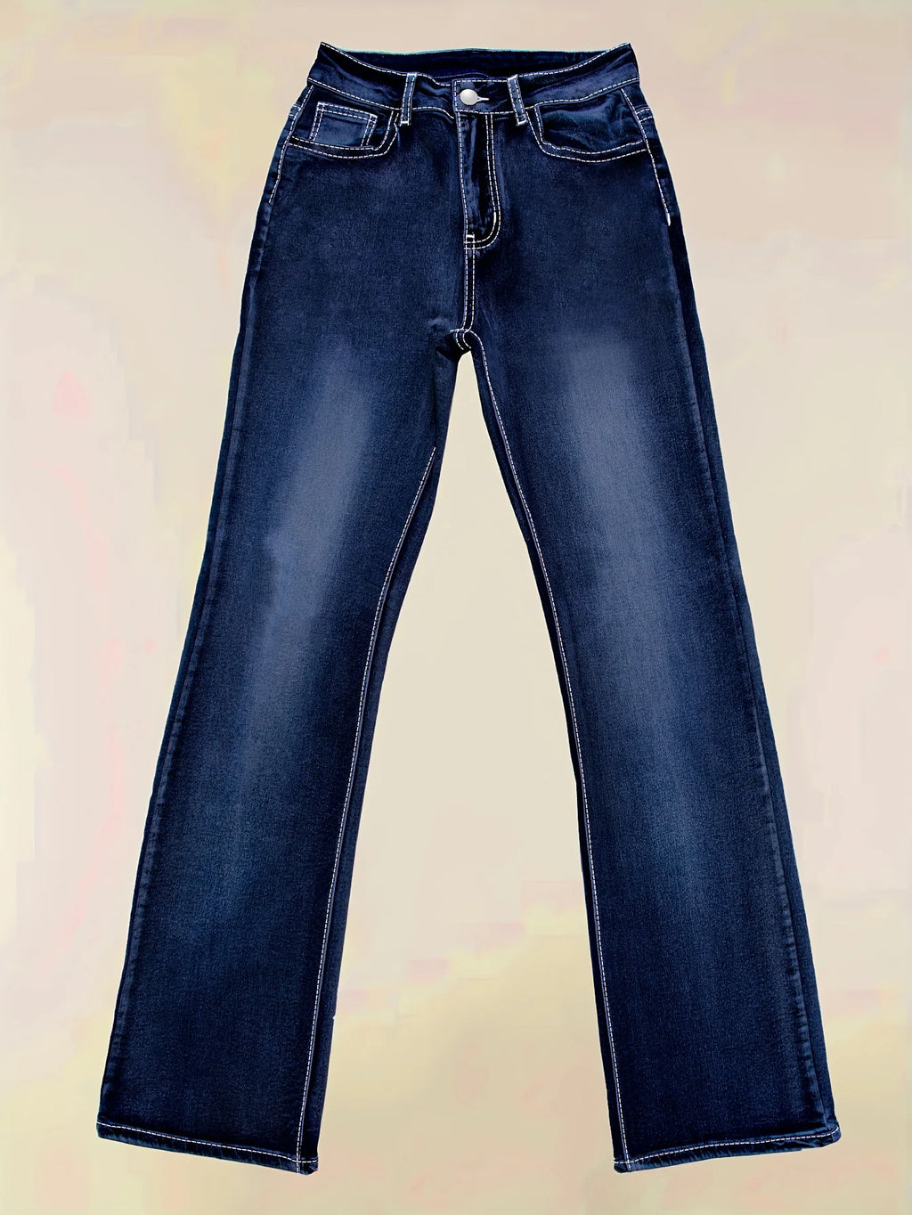 Plus-size dark blue embroidered high-waist flared jeans for women with American flag horseshoe embroidery, by Showlu Fashion Store