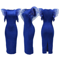 New African Fashion Women Dress O Neck Ruffle Sleeves Package Hips Bodycon Dress Office Lady Evening Birthday Party Vestidos
