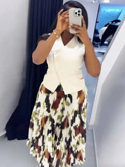 Two Piece Set Tops And Pleated Skirt Suit Women Clothing African Dashiki Wedding Party Traditional Robe Ankara Outfits Kaftan