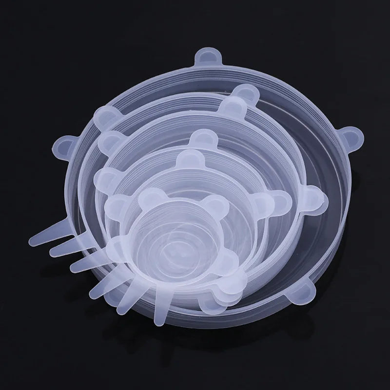 Showlu Smart General silicone stretch lids covering bowls, showcasing flexible, reusable food storage lids in various sizes.
