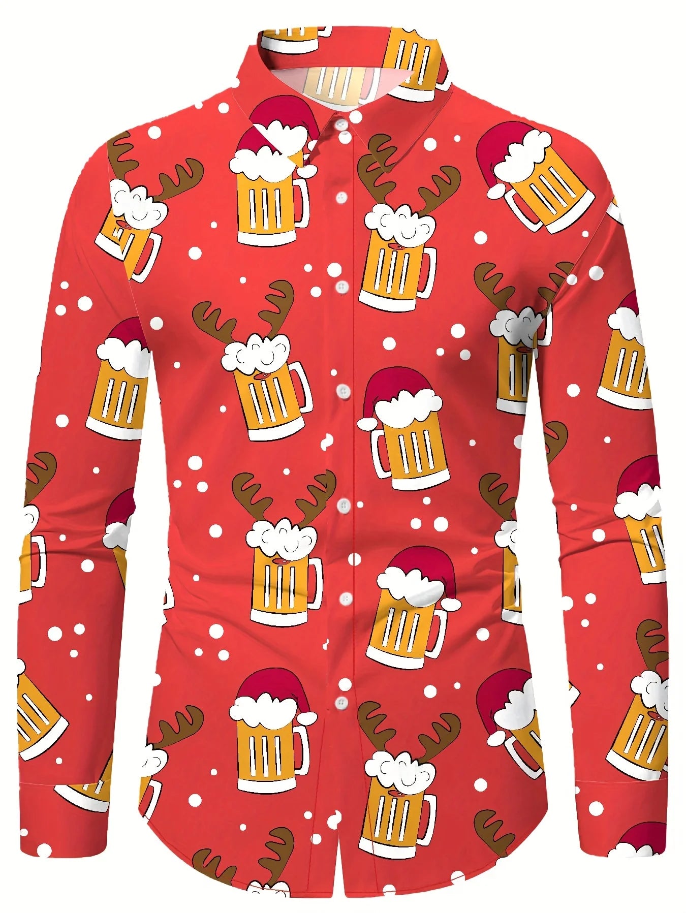 Men's Christmas festival themed 3D printed long sleeve shirt with Christmas tree and Santa Claus graphic by Showlu Fashion Store.
