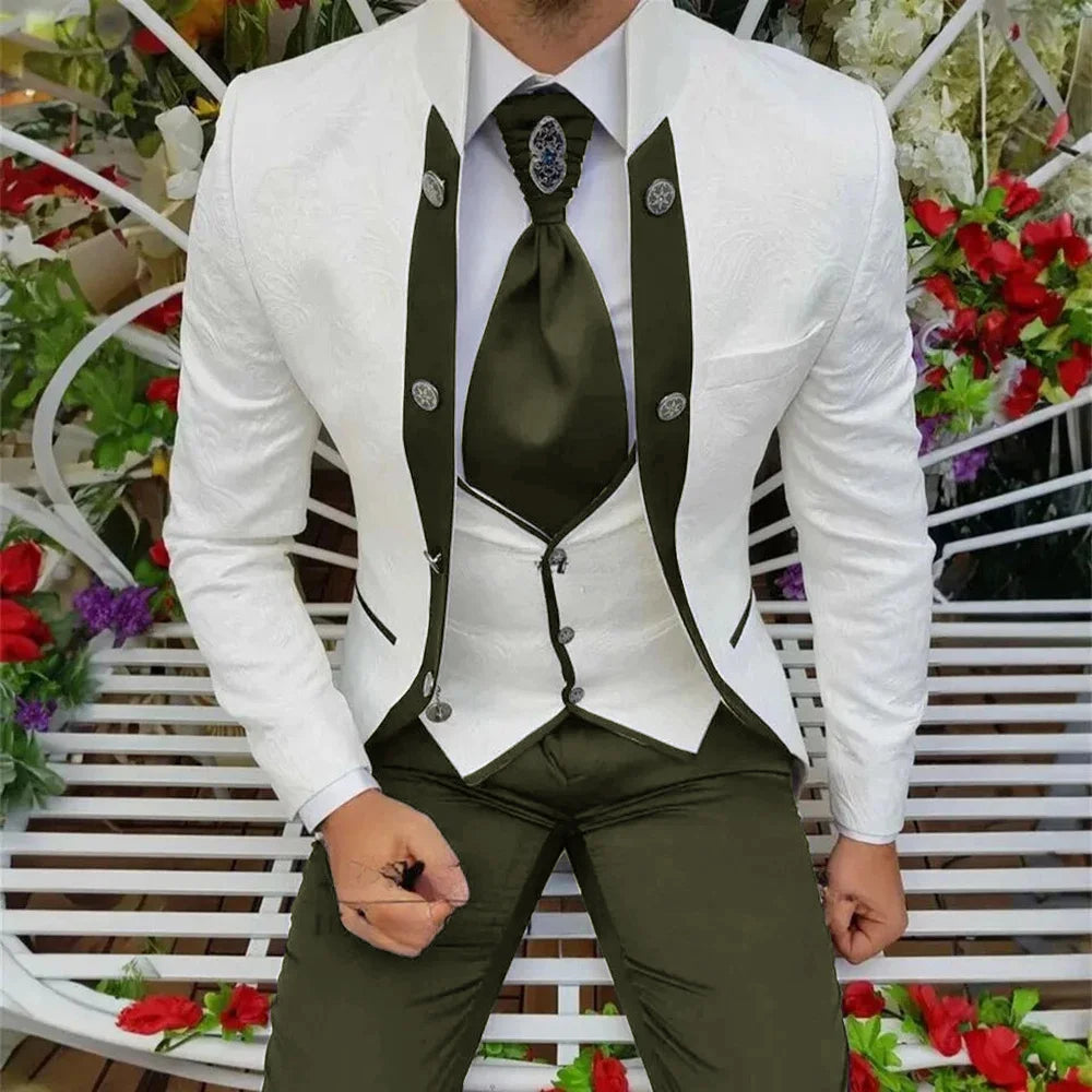 Royal blue men's wool tuxedo suit by Showlu Fashion for weddings, featuring a 3-piece groom set with jacket, vest, and trousers.