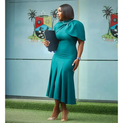 Elegant Church Dresses for Women Mermaid Cap Sleeves Office Ladies Modest Classy African Slim African Female Gowns Date Events