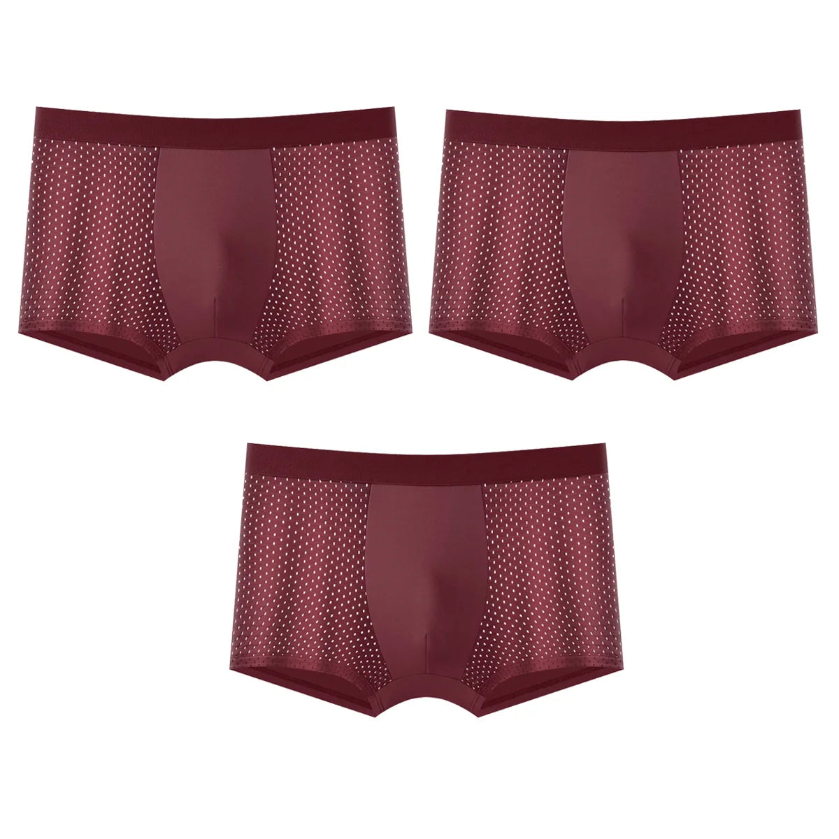 Showlu Men's Ice Silk Mesh Boxer Shorts in a 3-pack, breathable and lightweight underwear with a comfortable fit.