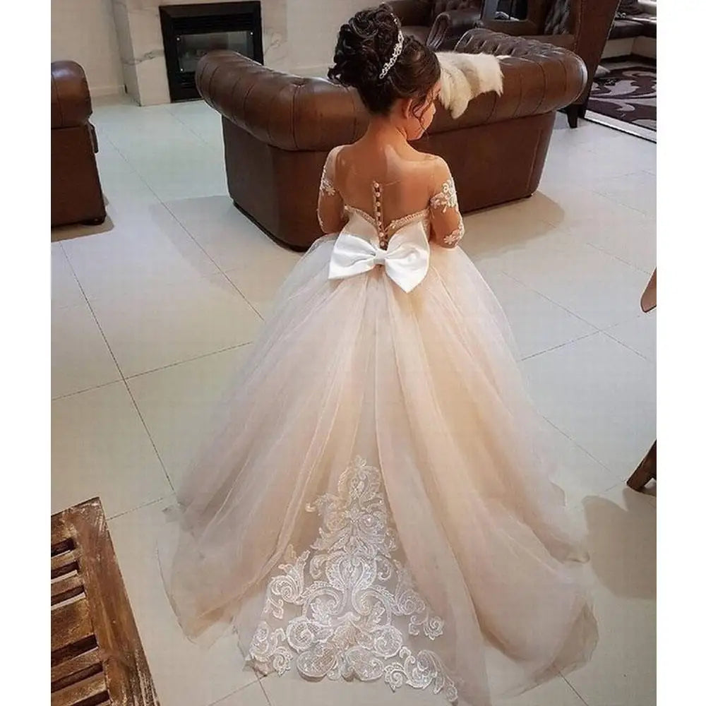 Baby online flower girl dress by Showlu Fashion with lace and tulle, first communion ball gown for young girls.