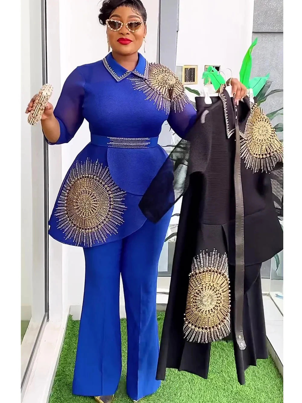African dashiki 2-piece set with polyester top and trousers, vibrant traditional design from SHOWLU FASHION STORE