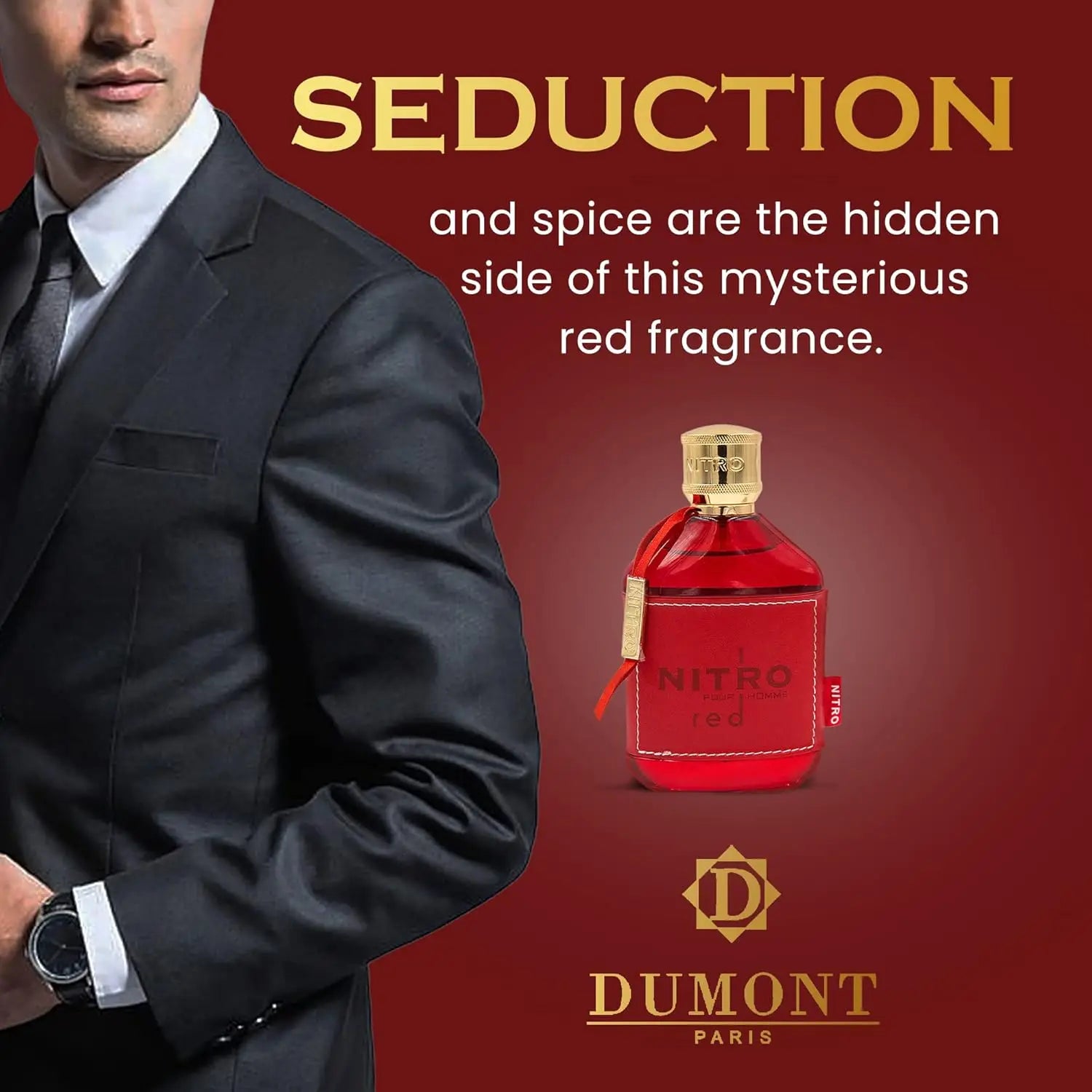 Nitro Red Eau De Parfum for Men by SHOWLU FASHION STORE, featuring a long-lasting woody fragrance in a sleek bottle.