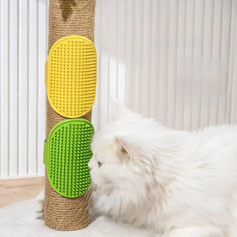 Silicone wall corner grooming brush for cats and puppies, adjustable scratching and rubbing brush, self-cleaning design.