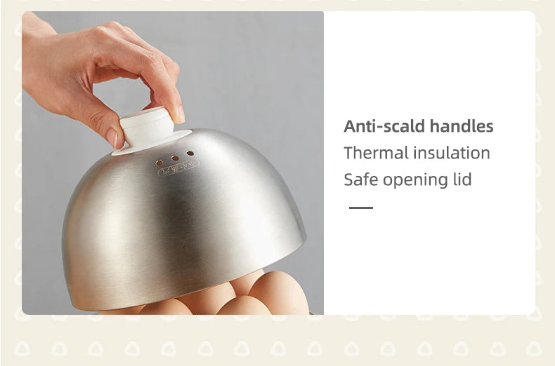 Showlu Smart Electric Egg Boiler with 360W power, stainless steel design, cooks 4-6 eggs, includes timer and easy-to-use controls.