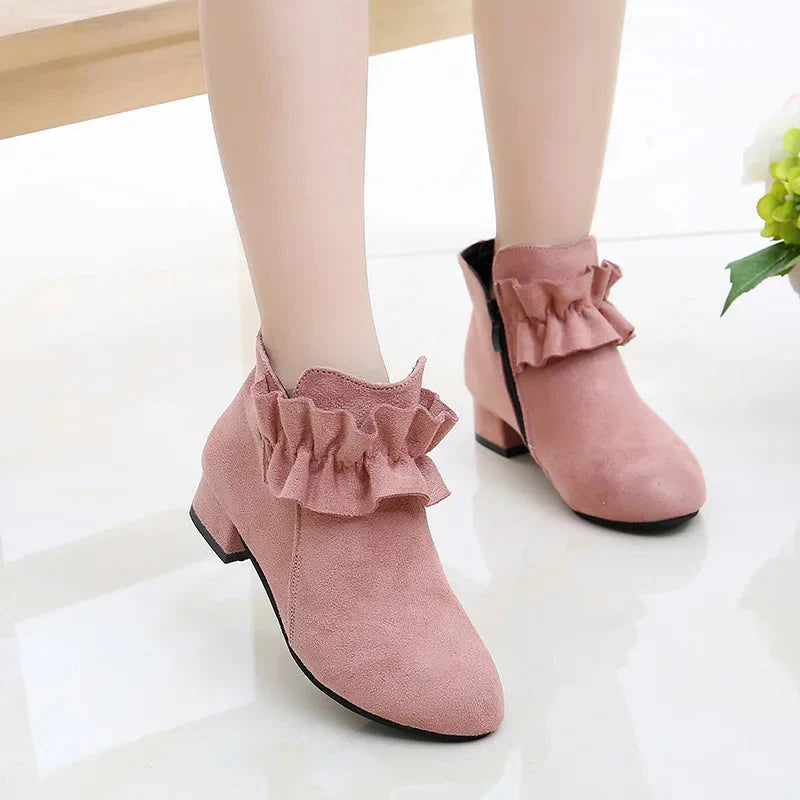 Girls princess ankle boots by SHOWLU FASHION STORE, waterproof suede winter shoes with decorative bows and cozy lining.