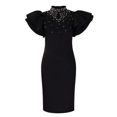 Women's 2025 new spring/summer fashion sexy lotus sleeve beaded party dinner dress trend dress