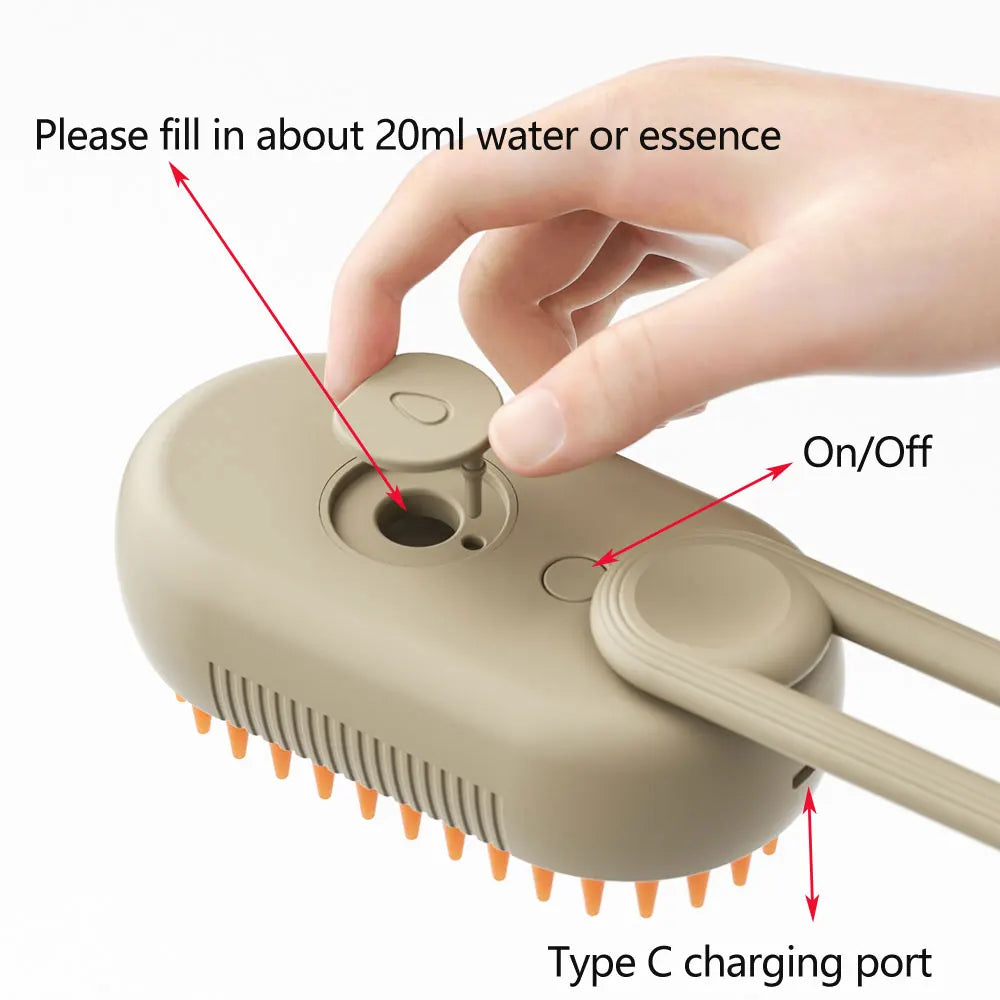 Rechargeable steam cat grooming brush by Showlu Fashion Store with 3-in-1 electric self-cleaning spray and massage features.
