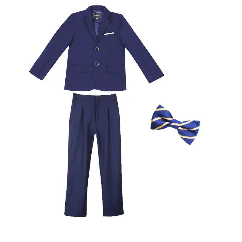 Dark green boys' formal wedding suit and tuxedo set with jacket, pants, vest, and bow tie by SHOWLU FASHION STORE.