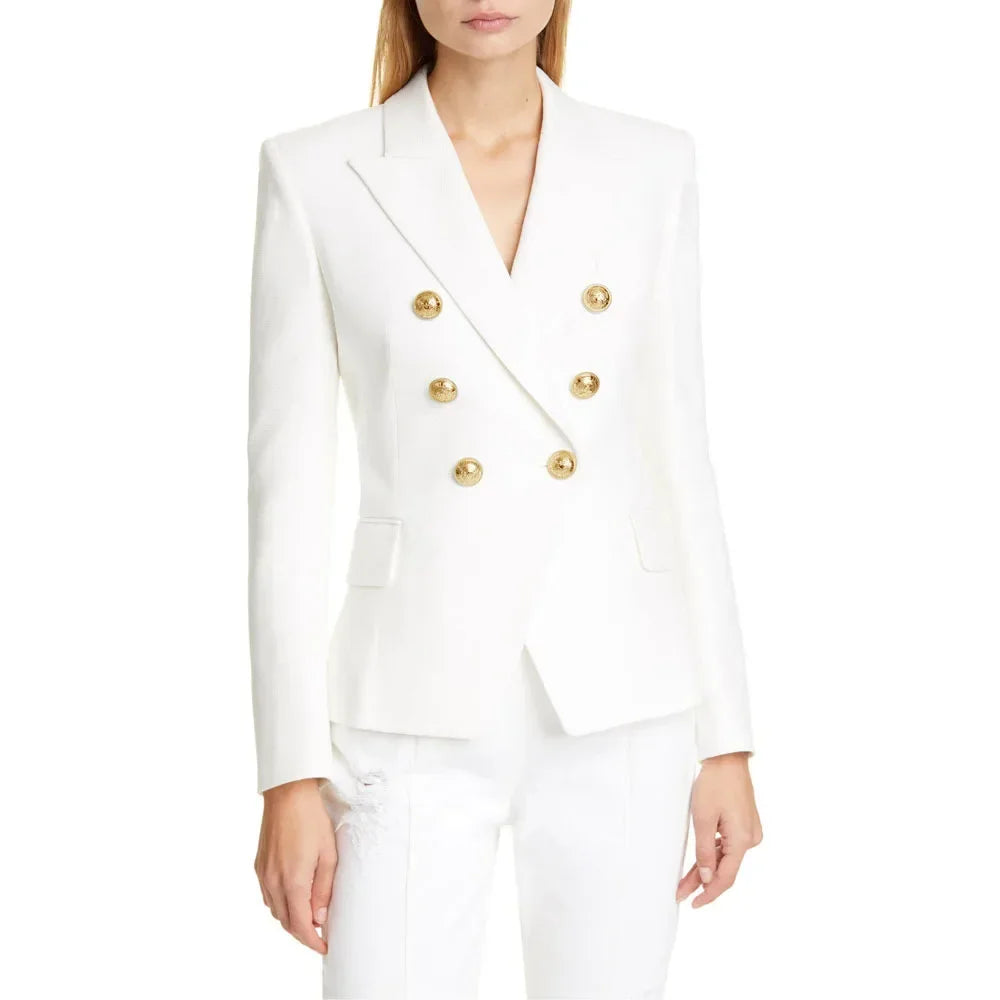 Women Blazer Coats Double Breasted Button Jackets Plaid Cardigan Long Sleeve Pockets Office Lady Work Turn Down Collar Jacket