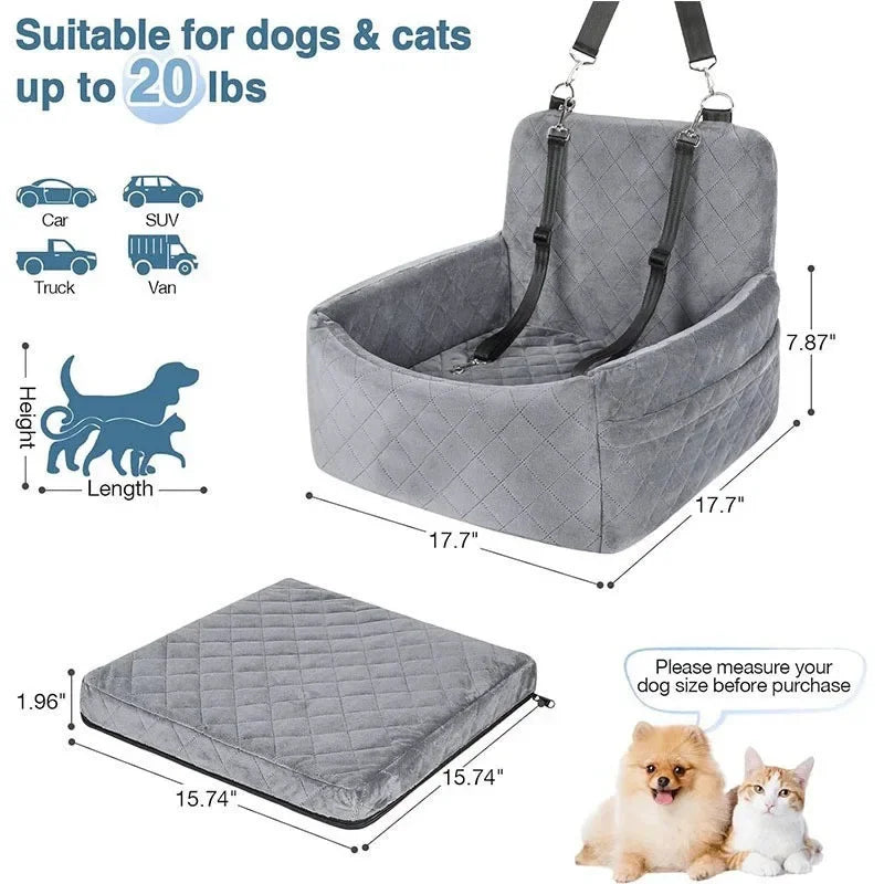 Showlu Fashion Pet car seat kennel with removable washable mat, anti-slip base, suitable for puppies and cats, front and rear seat travel safety