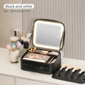 Showlu Makeup Travel Train Case with LED Mirror, PU leather cosmetic bag perfect for organizing beauty essentials on the go.