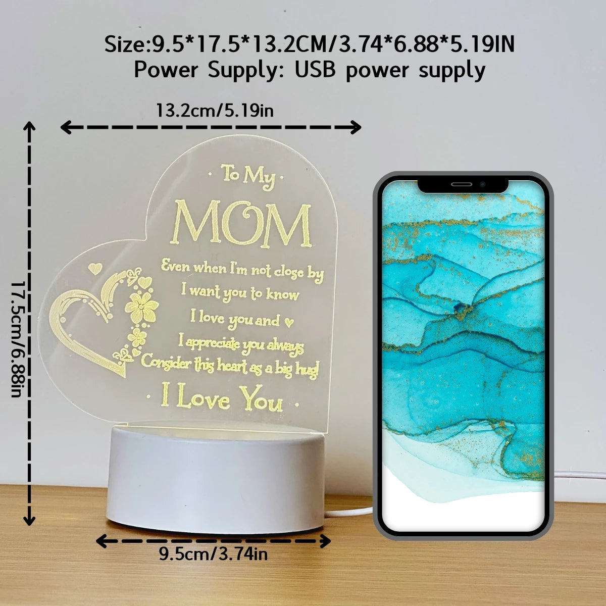 Showlu Fashion Heart Carving Night Light emitting warm glow, perfect as a birthday gift for mom, featuring intricate heart design.