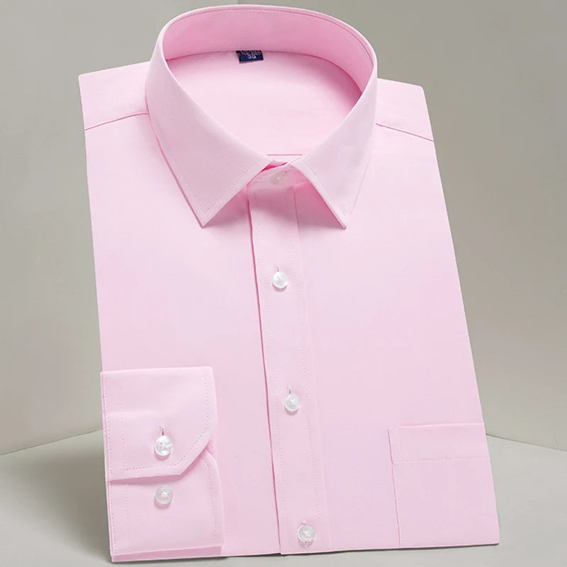 Showlu Fashion Men's slim-fit dress shirt in cotton blend with long sleeves, suitable for business or formal occasions.