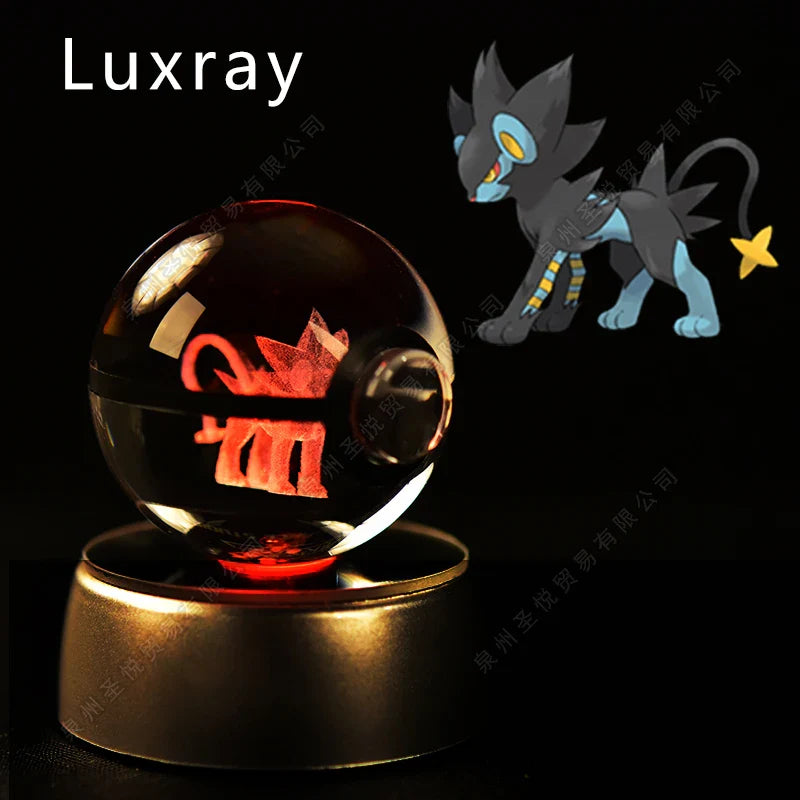 Miniso Pokemon 3D Crystal Ball Night Light LED glass Pokeball lamp displaying a glowing Pokéball design in a clear glass sphere