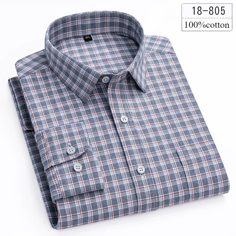 Luxury High-Quality 100% Cotton Houndstooth Full Shirts for Men Slim Fit Casual Shirt Long-Sleeve Plaid Soft Designer Clothes Ro