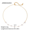 Elegant Showlu Fashion 18K gold plated stainless steel necklace with freshwater pearls and zircons, minimalist and luxurious for women.
