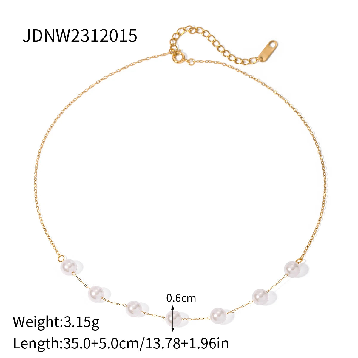 Elegant Showlu Fashion 18K gold plated stainless steel necklace with freshwater pearls and zircons, minimalist and luxurious for women.