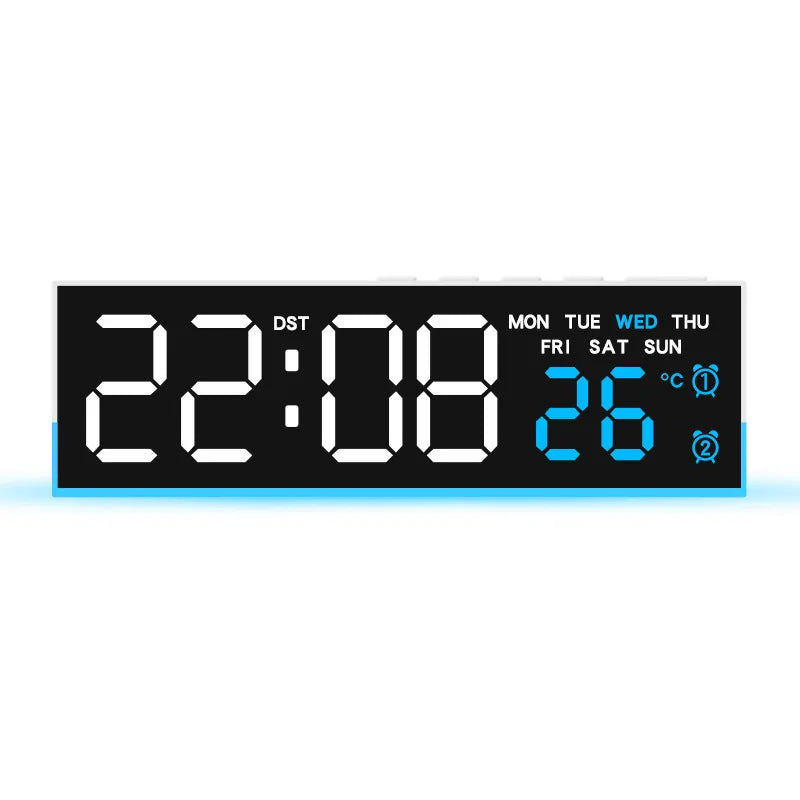 Showlu Smart LED digital alarm clock with mood light, temperature display, and sleek design for modern bedroom decor.