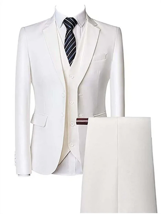 3 Pieces White Men's Slim Fit Two Buttons Suit Jacket Waistcoat Trousers Suit Set SHOWLU FASHION STORE