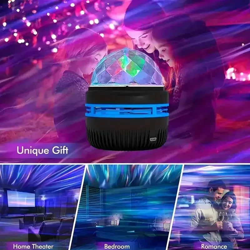 Showlu Smart General Crystal Magic Ball LED Night Light glowing with colorful, mesmerizing light in a dark room setting.