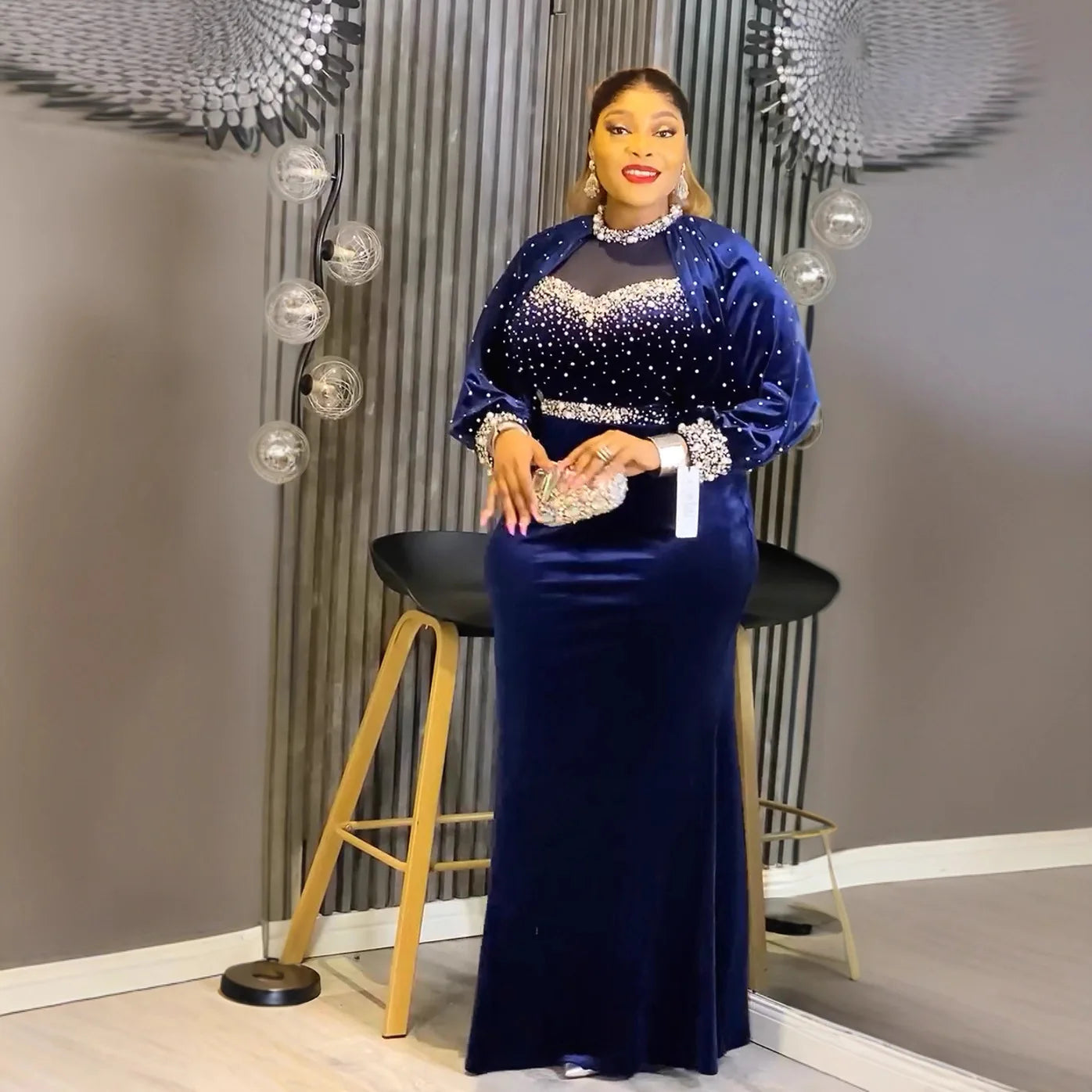 Elegant African party dress for women featuring Ankara velvet fabric, plus size maxi gown with dashiki style, suitable for weddings.