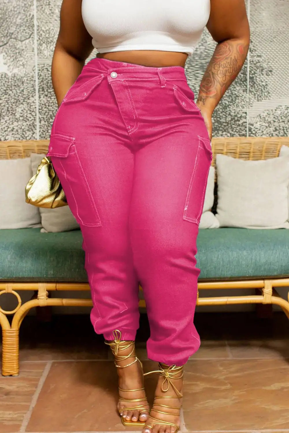 Plus Size Blue All Season Everyday High Waist Warm Skinny Jeans Women's Stretch Button Pencil Pants Mom Casual Pocket Work Jeans